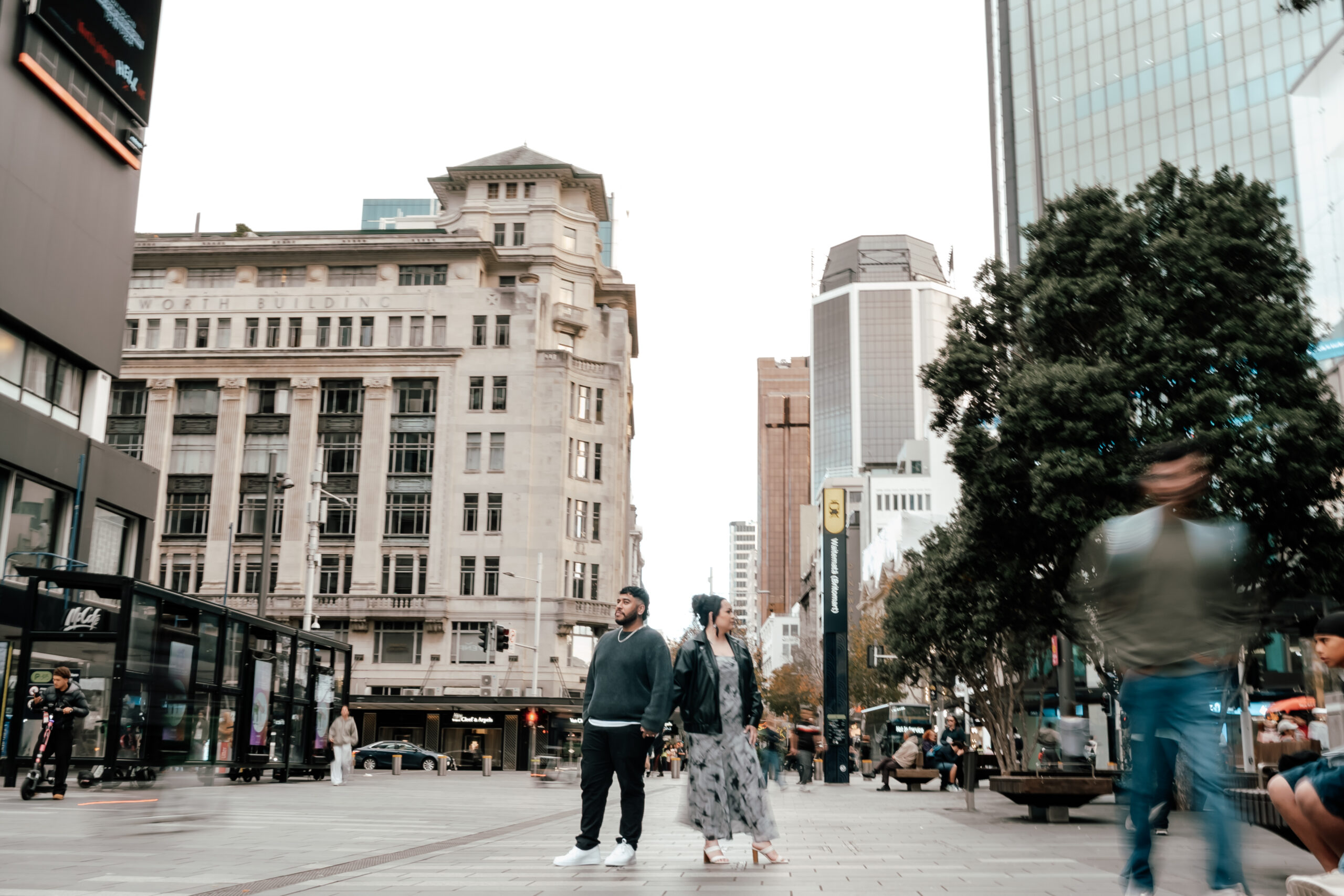 esse and Christian’s candid engagement shoot in Auckland city