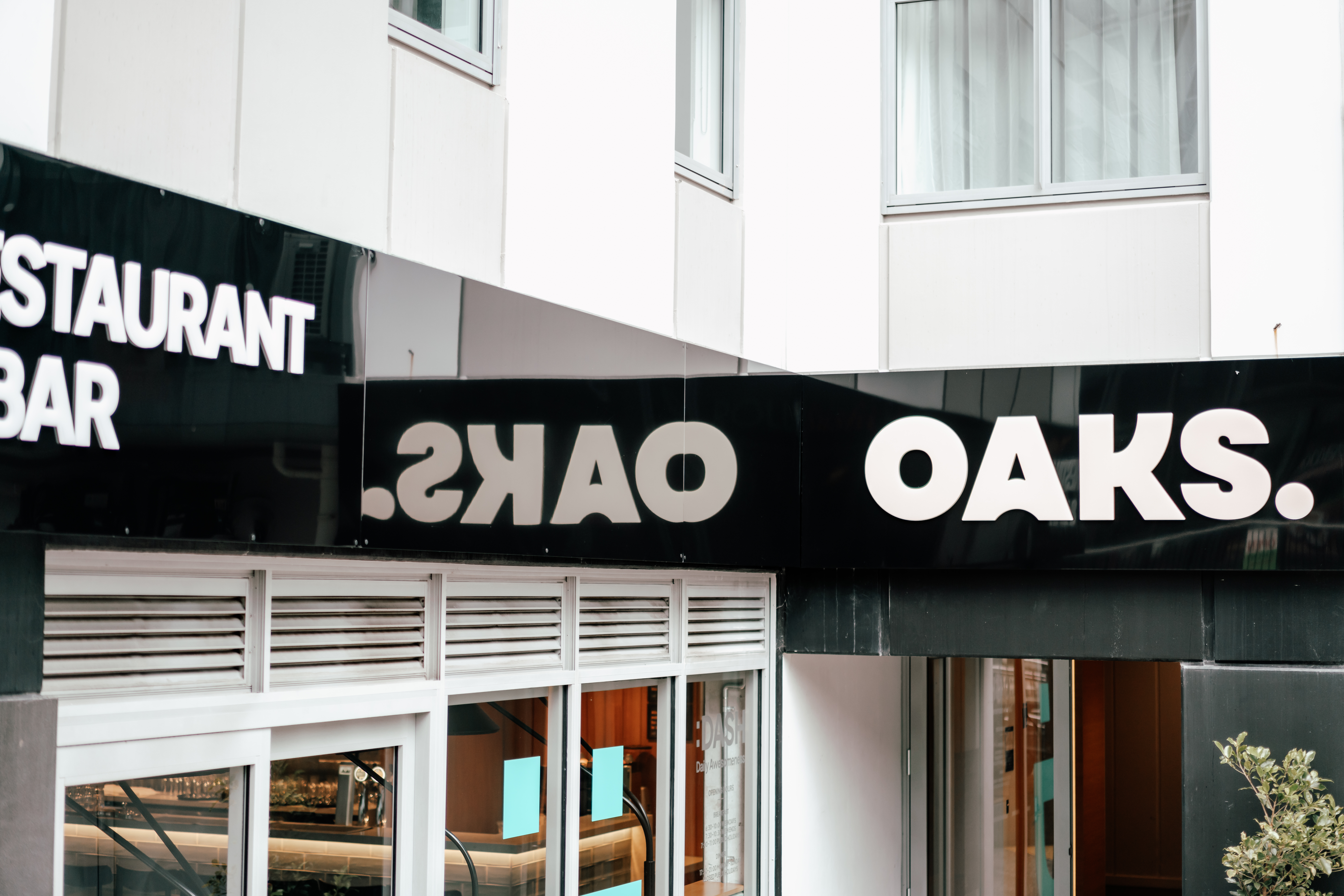 Oaks Hotel new signage at the restaurant and bar