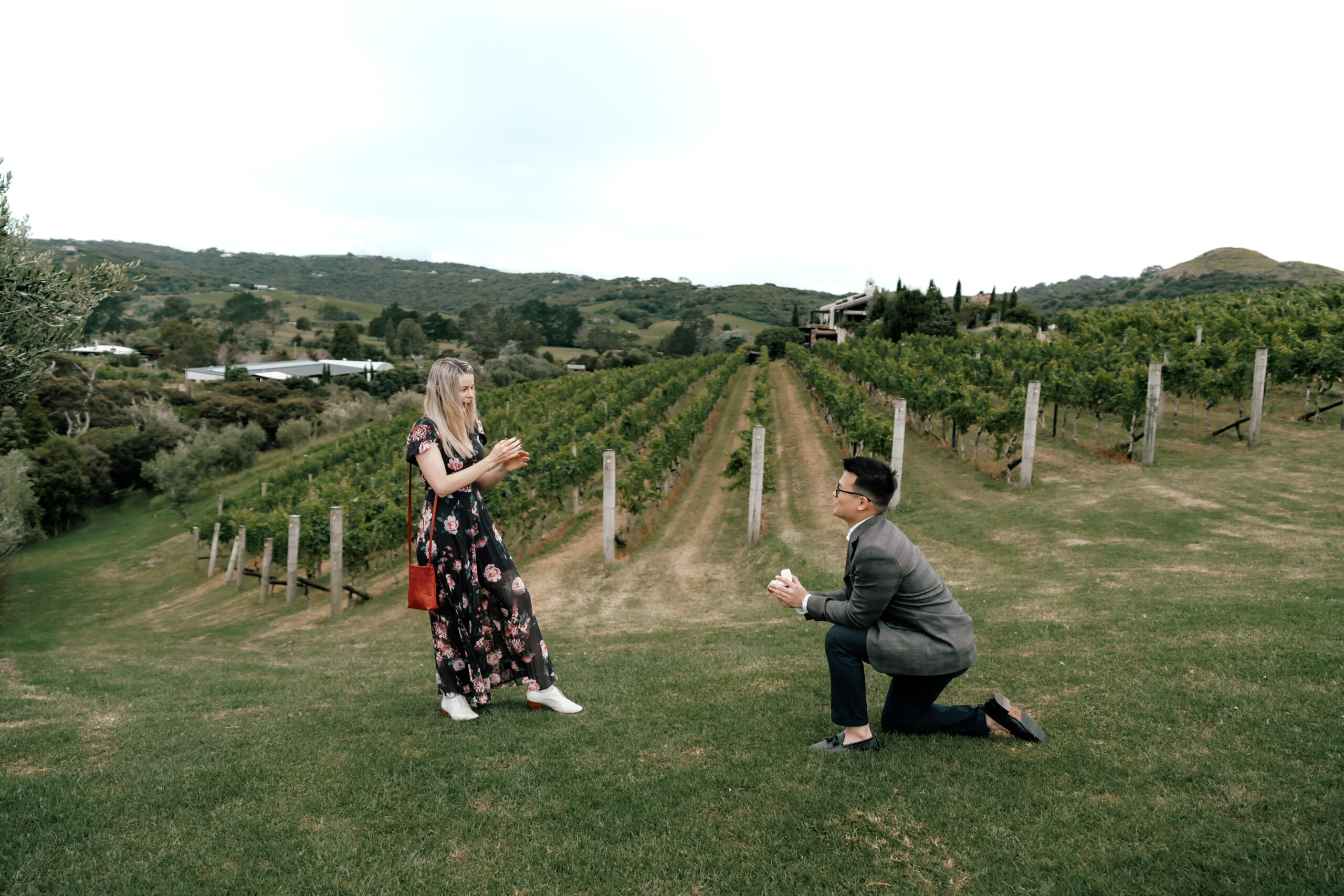 Brian proposing to Natalie at Tantalus Estate on Waiheke Island