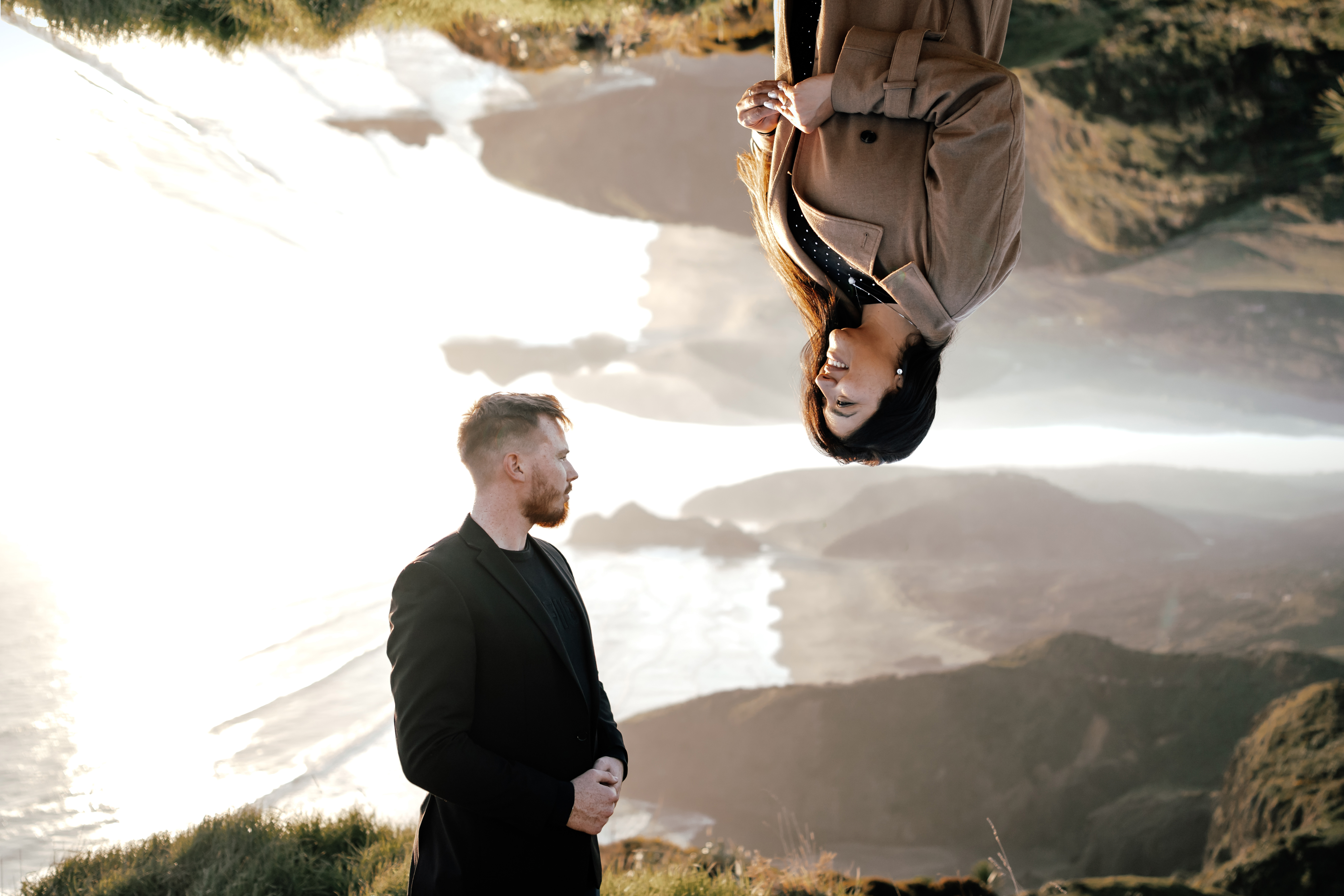 Double Exposure Image from a Helicopter Proposal to Bethells Beach in Auckland New Zealand